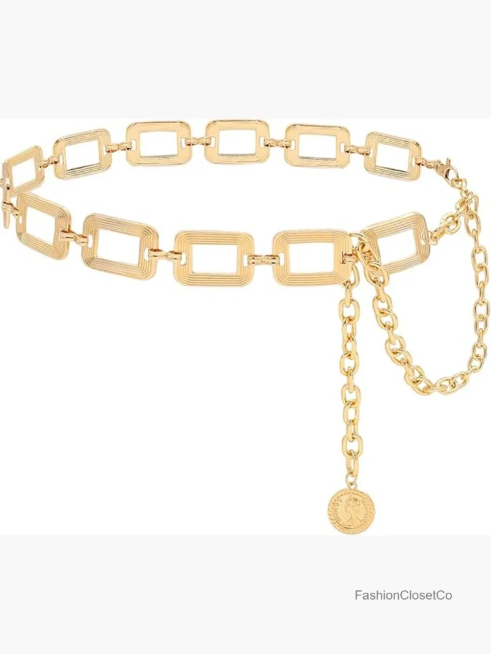 Vintage Alloy Square Link Chain Belt Metal Waist Belt Clasp Adjustable